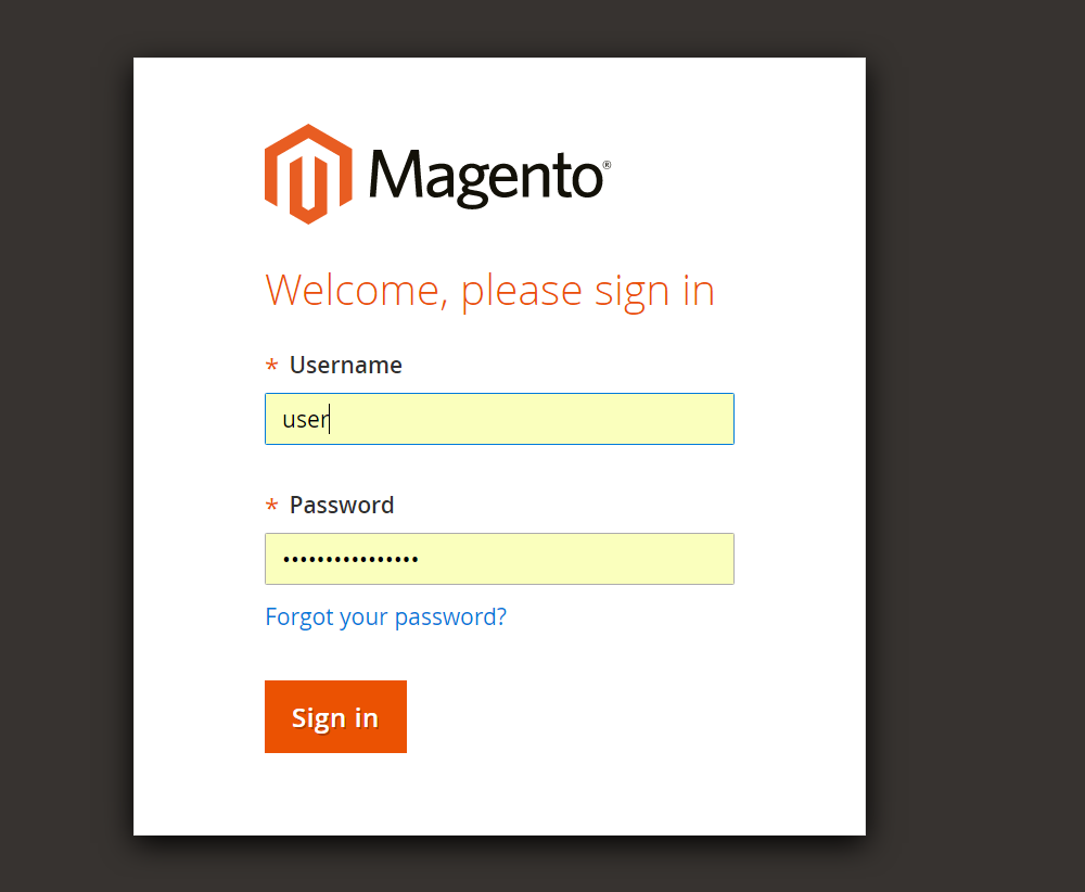 admin login panel for magento